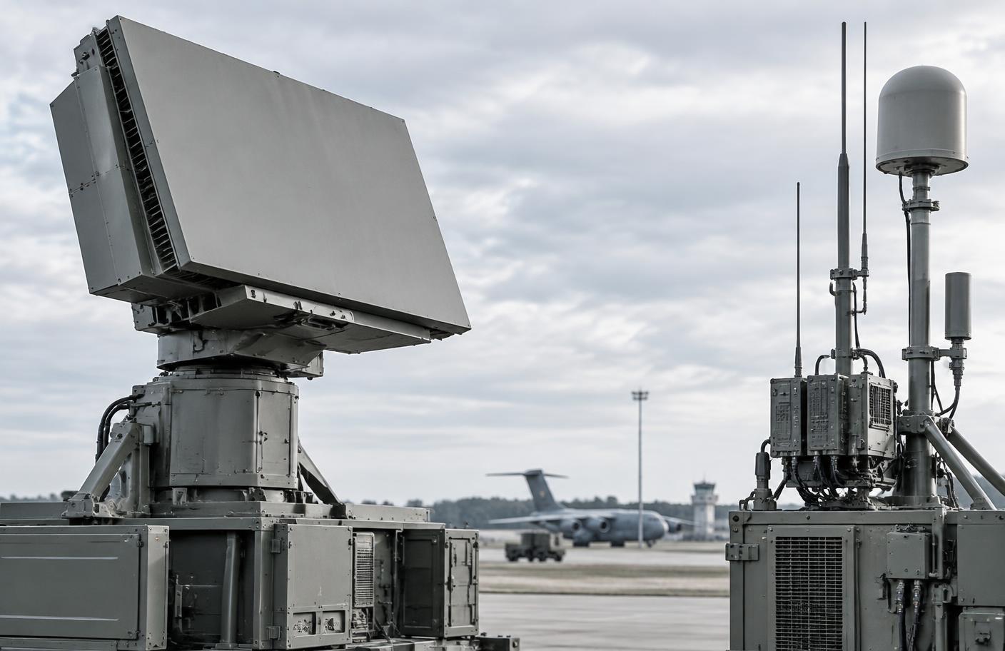 Radar- und Kommunikationstechnik auf einem Flugfeld